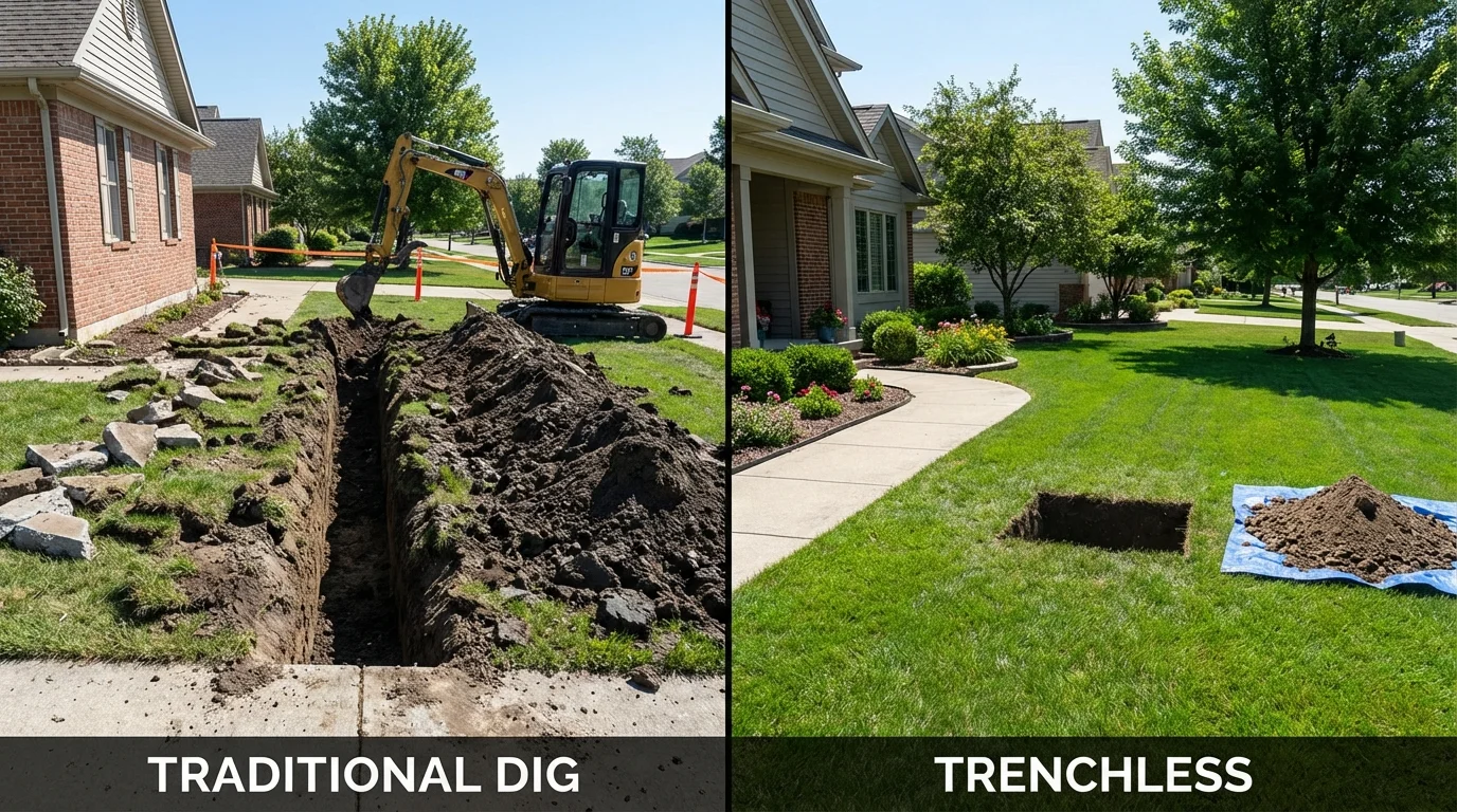 Trenchless sewer repair with minimal yard damage versus traditional excavation in Boerne, TX